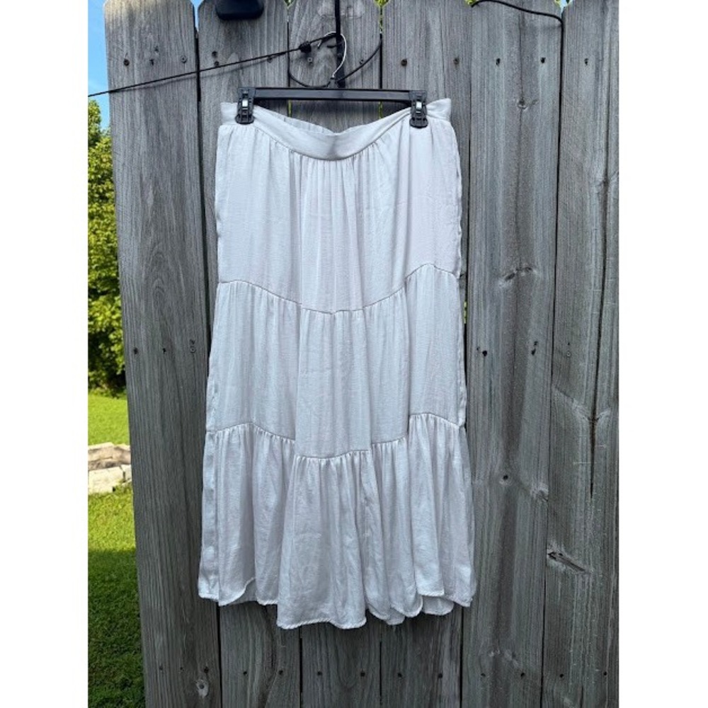 Cottagecore Boho Nine West Tiered Midi Skirt M White Elastic Waist Pockets
